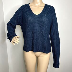 Lulus Blue Cable Knit V-Neck Sweater
